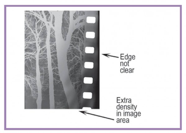 The sprocket area of the film has been fogged.